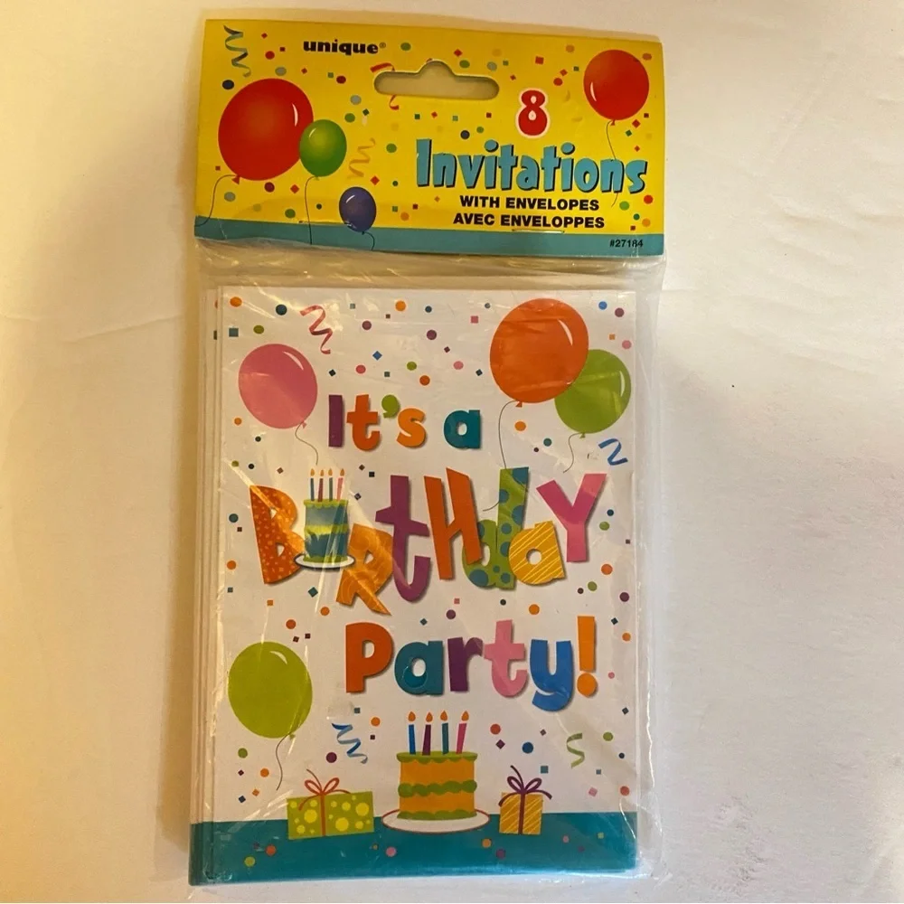 8 Colorful Birthday Party Invitations with Envelopes - Picture 1 of 4